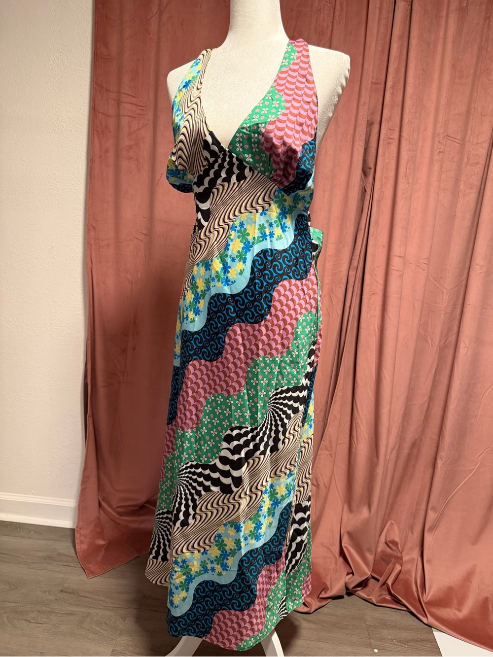 Sleeveless Multi-Color Printed Wrap Maxi Dress